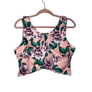 NWT Virgin Only Jeans Pink Floral Silky Sleeveless Back Zipper Crop Top Size M